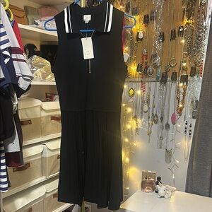 No.121 a new day Black Ribbed Polo Midi Dress